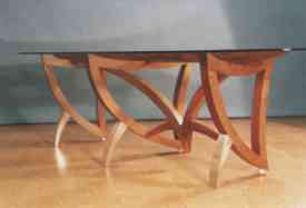 The Diner Wave Table.Teak, Bronze feet and bevelled glass