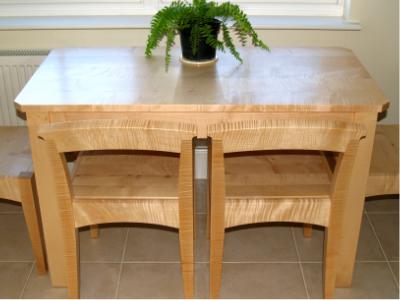 Table and Chairs in highly figured rippled sycamore