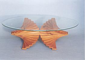 Spiral Coffee Table. Teak and bevelled glass.